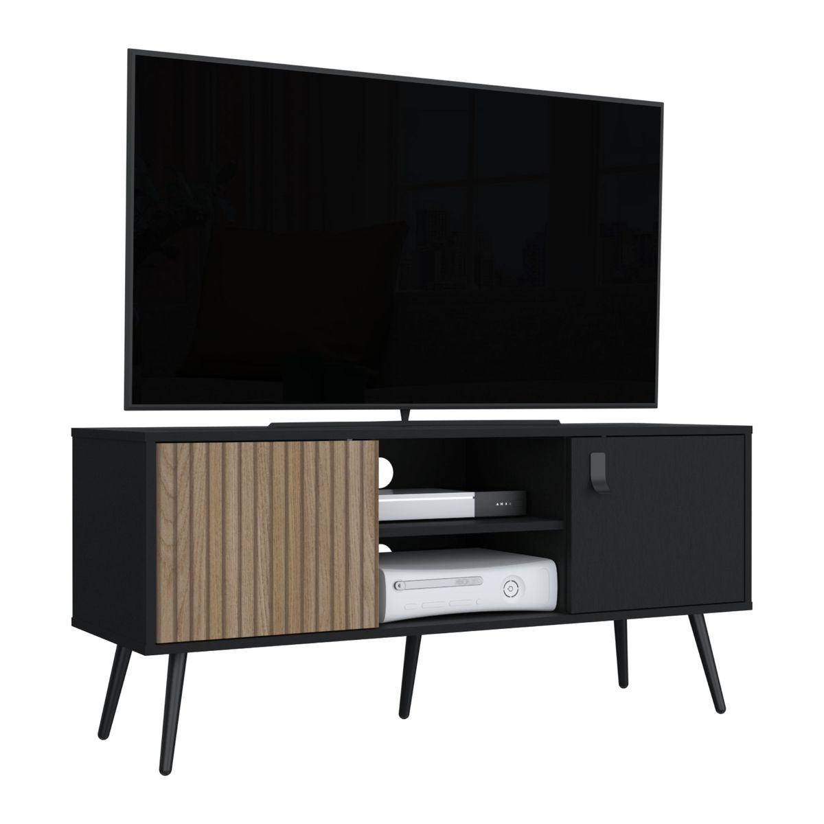 TUHOME - Rack TV 47" Con 2 Puertas 2 Repisas Fm-021N Negro