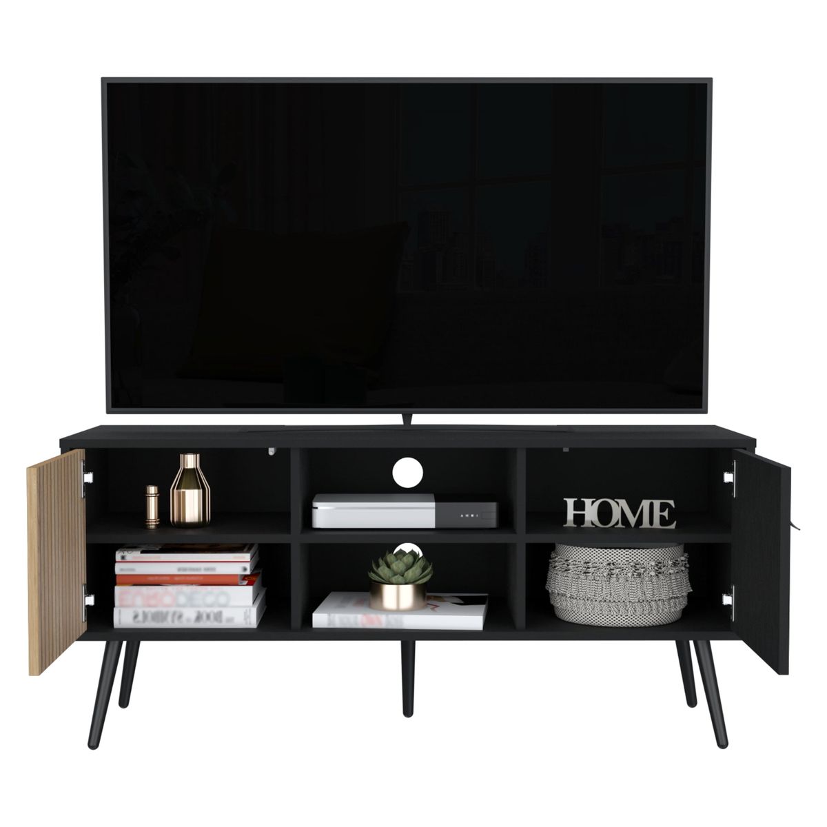 TUHOME - Rack TV 47" Con 2 Puertas 2 Repisas Fm-021N Negro
