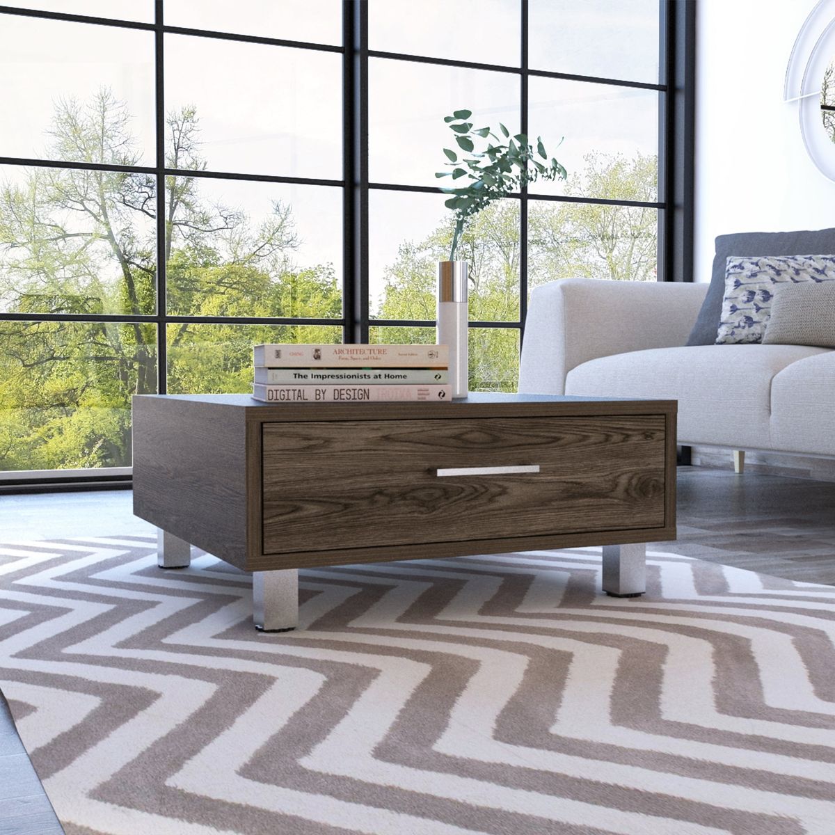 TUHOME - Mesa De Centro 1 Cajon 60x60 Cm Coñac