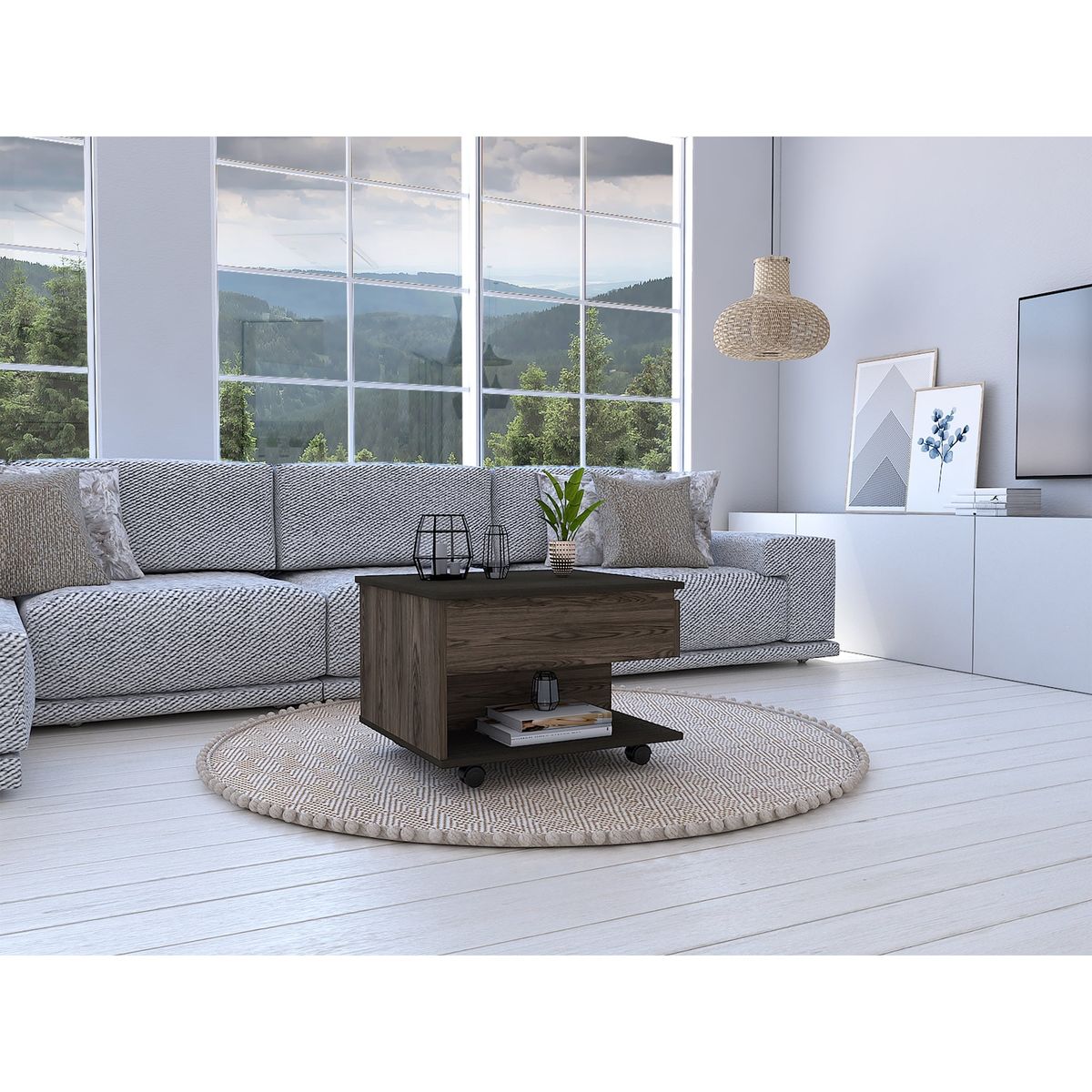 TUHOME - Mesa De Centro 5G Cubierta Elevable Coñac Y Wengue