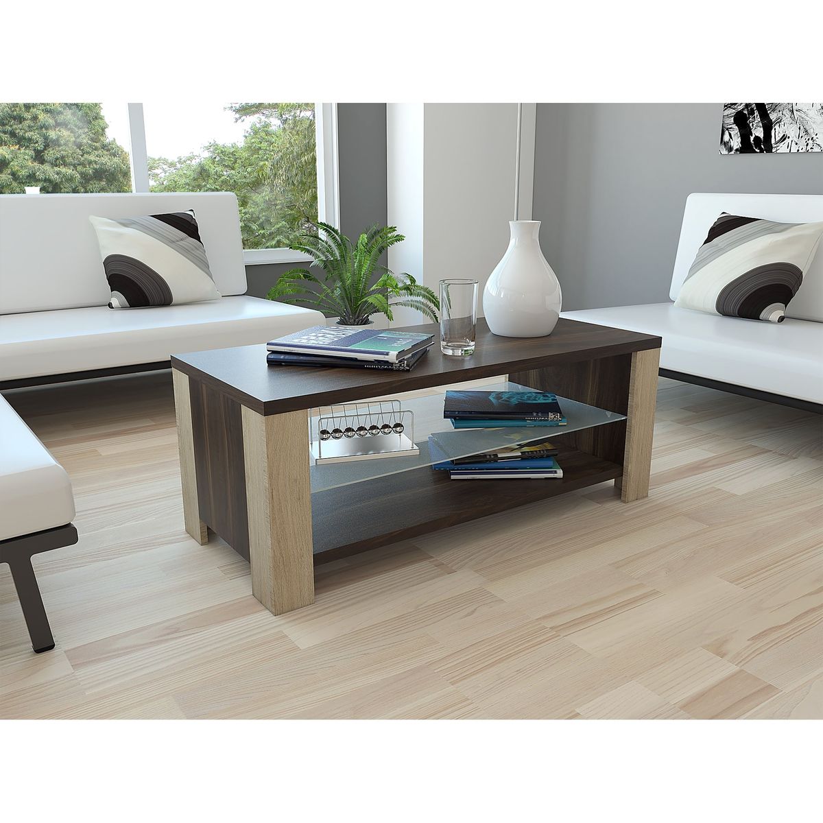 TUHOME - Mesa De Centro Athina 1 Repisa Café Oscuro Y Rovere