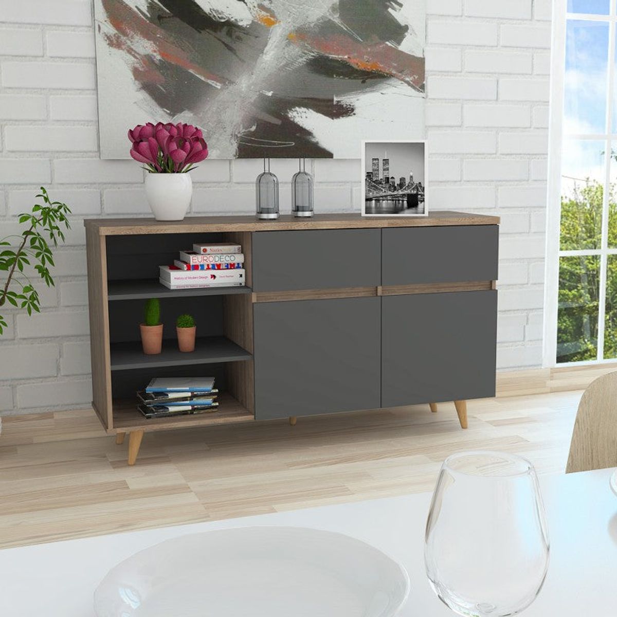 TUHOME - Buffet Salem 2 Cajones 2 Puertas Miel Y Plomo