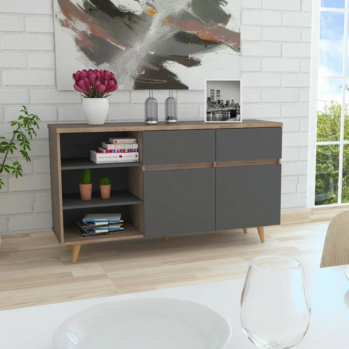 TUHOME - Buffet Salem 2 Cajones 2 Puertas Miel Y Plomo