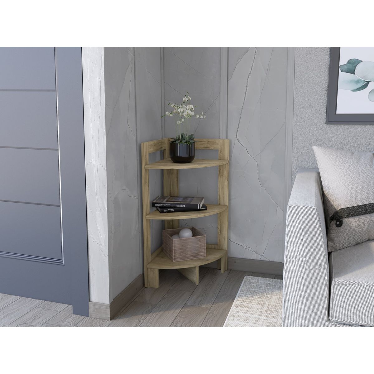 TUHOME - Mesa Auxiliar Esquinera 2 Repisas Riga Macadamia