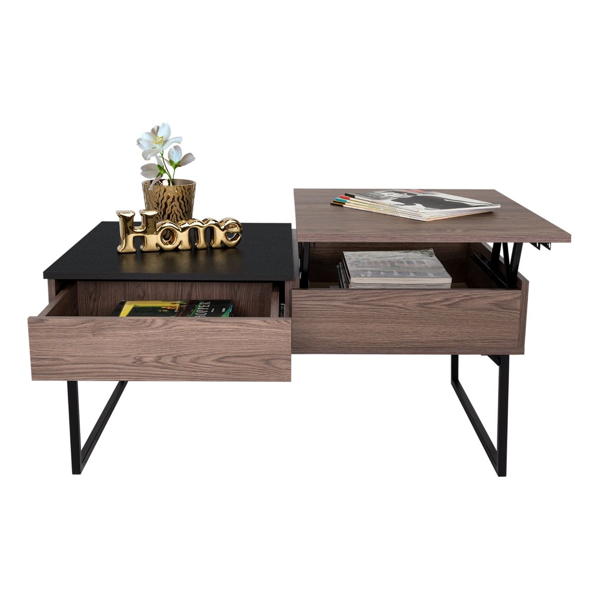 TUHOME - Mesa De Centro 5G Cubierta Elevable Coñac Y Wengue