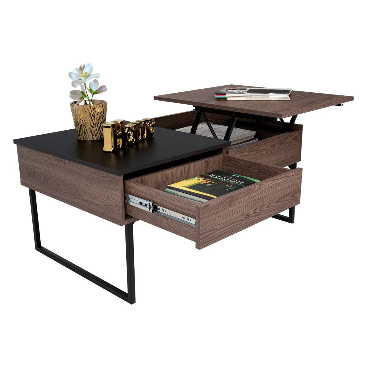 TUHOME - Mesa De Centro 5G Cubierta Elevable Coñac Y Wengue