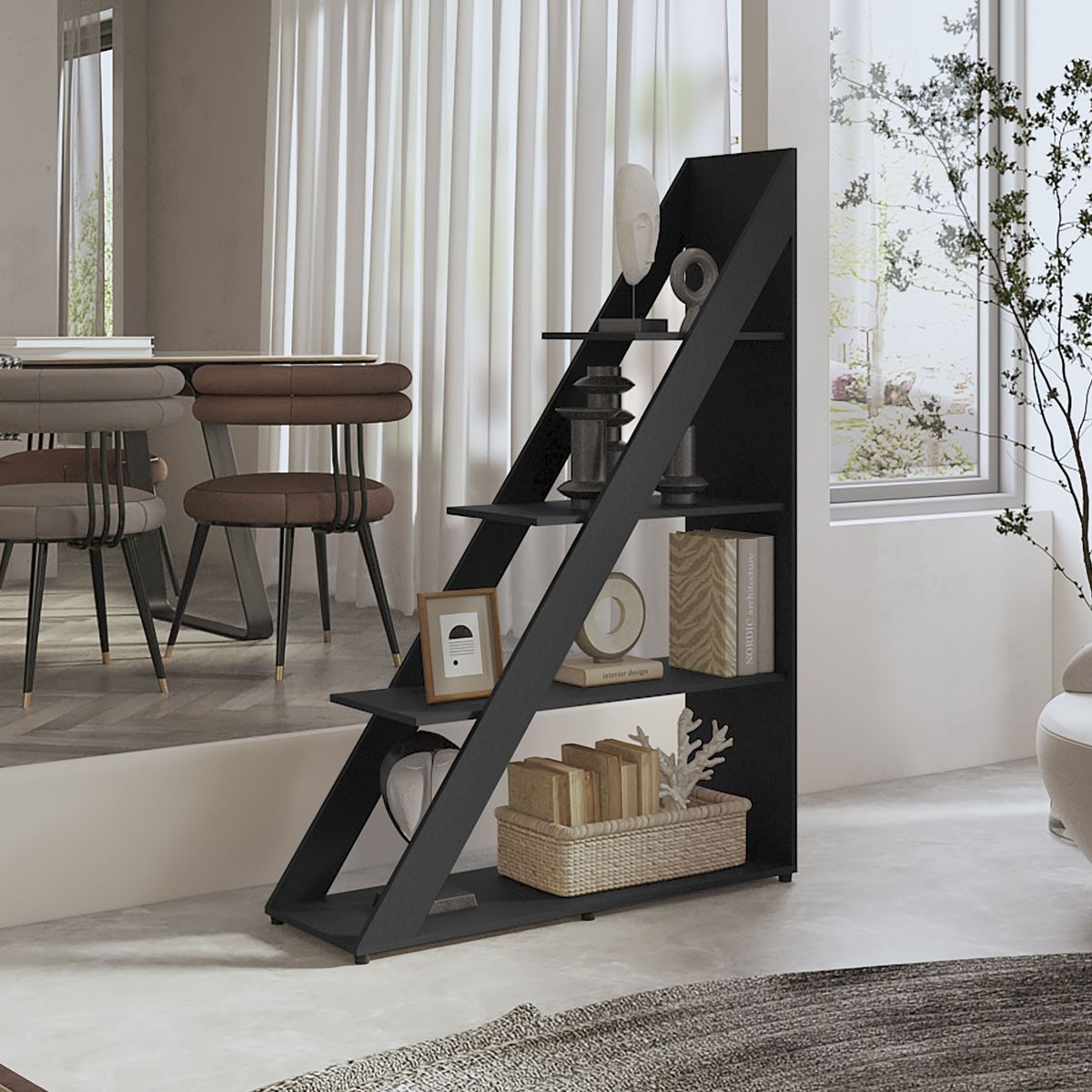 TUHOME - Biblioteca Diagonal Lorain 3 Repisas Wengue 150x105x349 Cm