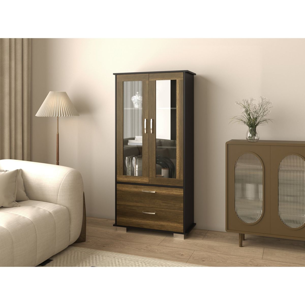 Vitrina Classic Color 2 Puertas 2 Cajones Caramelo Y Wengue, marca TUHOME - Foto Principal
