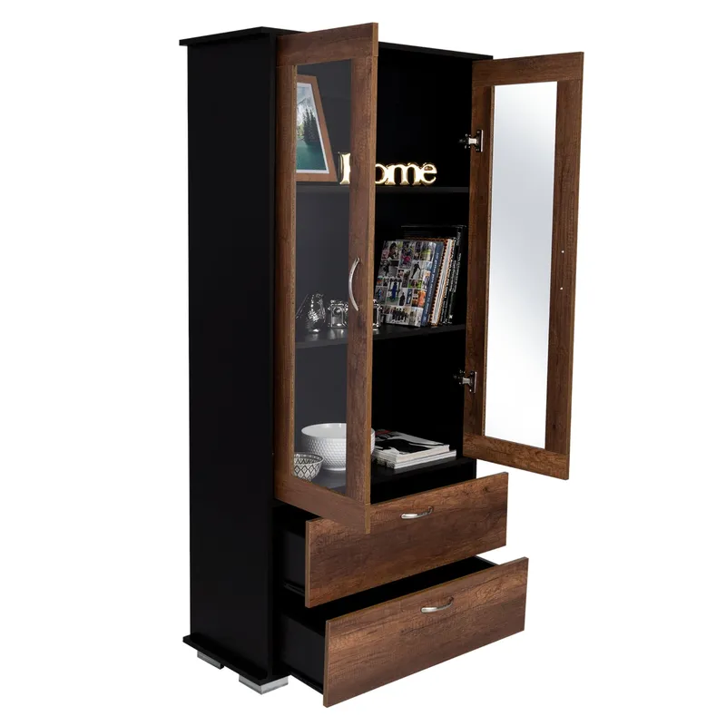 TUHOME - Vitrina Classic Color 2 Puertas 2 Cajones Caramelo Y Wengue