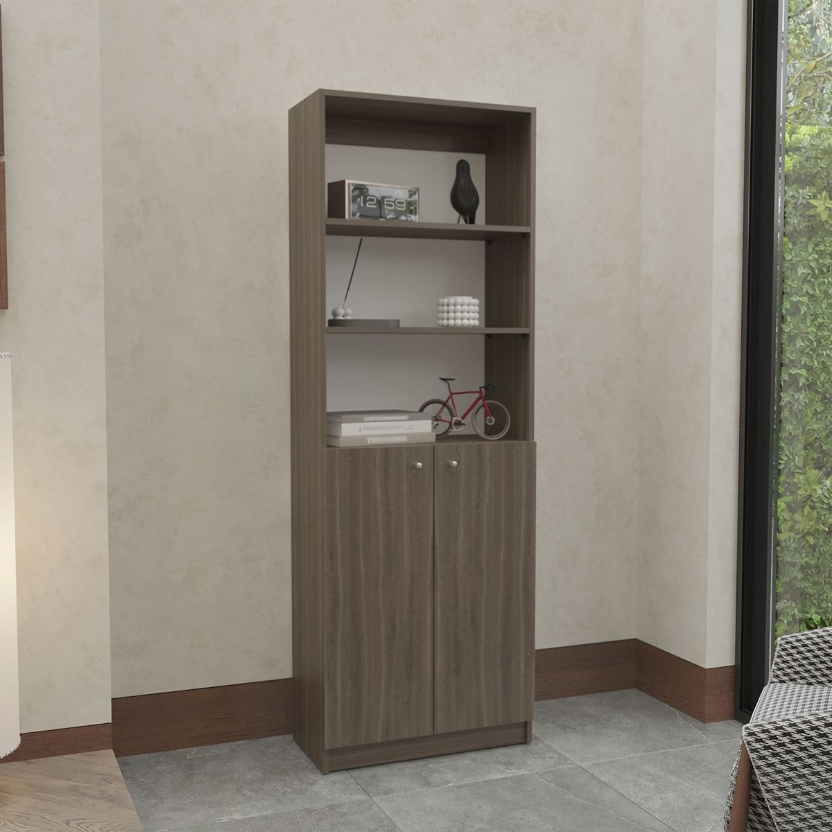 TUHOME - Estante Home-E M4 2 Puertas 5 Niveles Milan Y Blanco