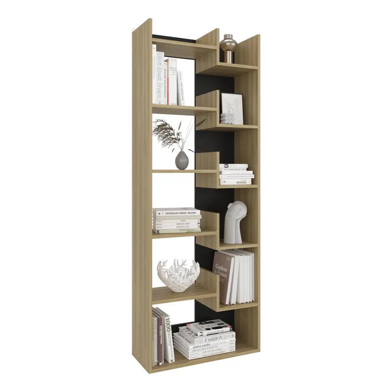 TUHOME - Biblioteca 6 Niveles Clover Fresno Y Wengue 162x60x25 Cm