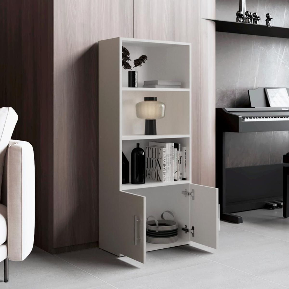 TUHOME - Biblioteca Beijing 2 Modulos Mobiles Wengue Y Blanco