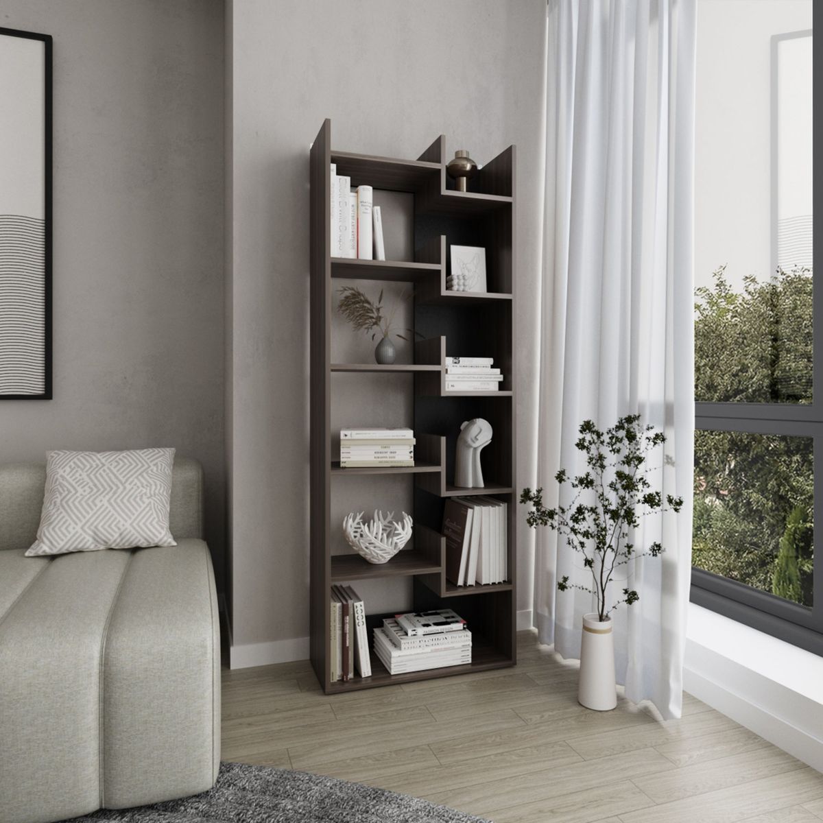 TUHOME - Biblioteca 6 Niveles Clover Milan Y Wengue 162x60x25 Cm