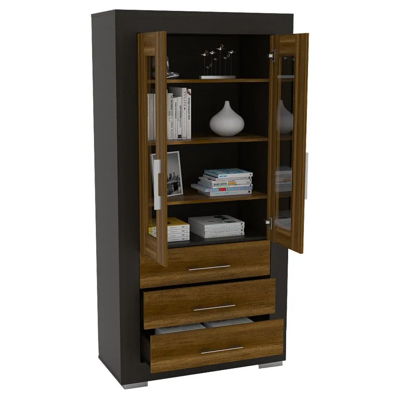 TUHOME - Vitrina Albatros 2 Puertas 3 Cajones Wengue Y Caramelo
