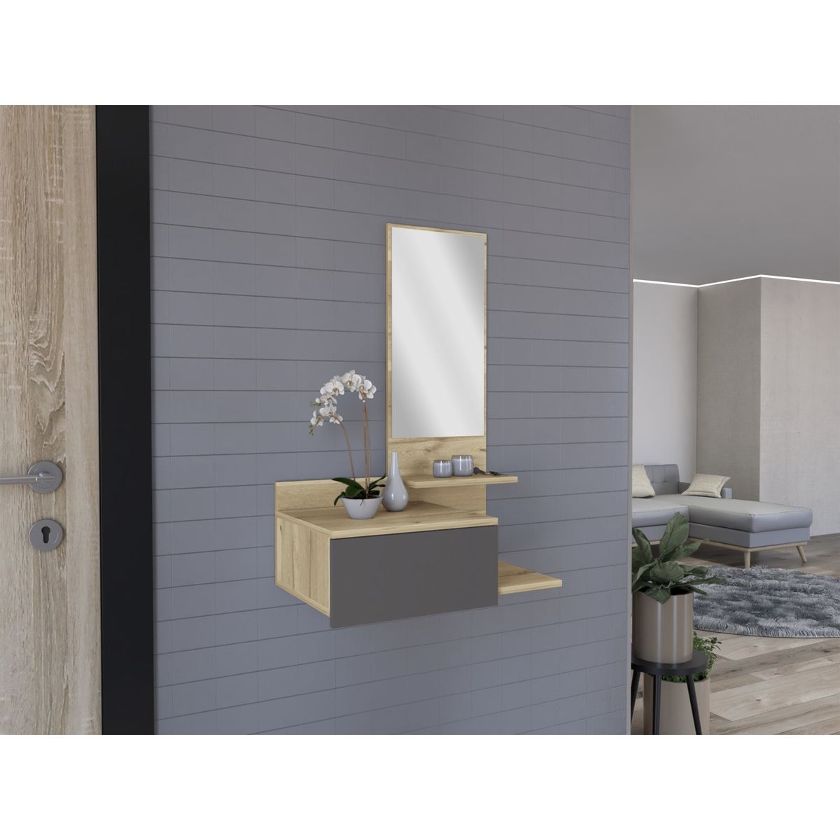 TUHOME - Mueble Recibidor Flotante 1 Cajon Viena Duna Y Plomo