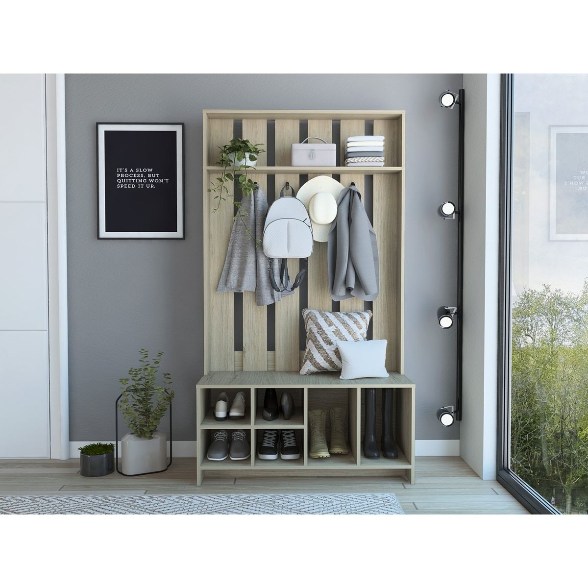 TUHOME - Mueble Recibidor  7 Repisas Fm-001C Café Claro.