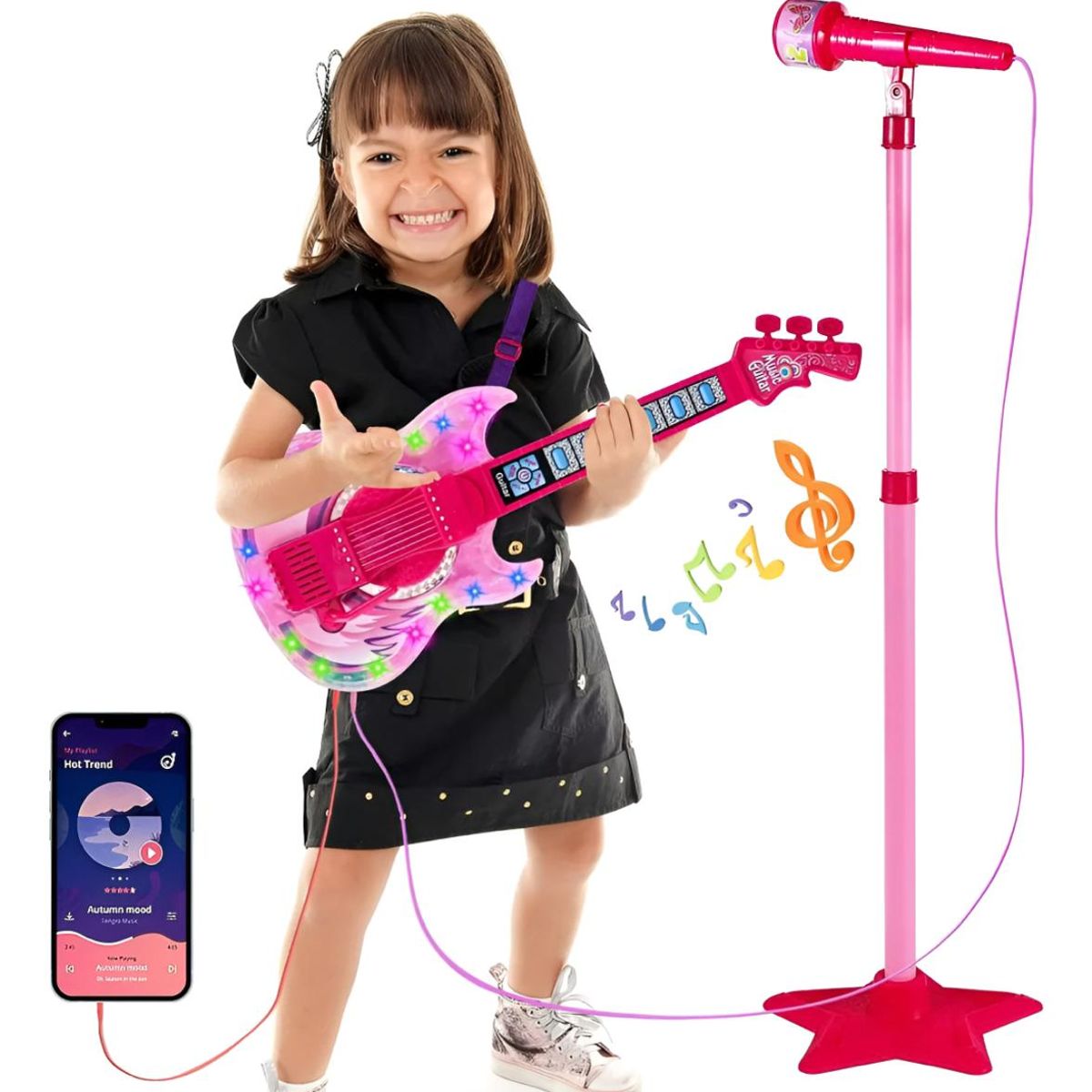 GENERICO - Juguete Guitarra Musical Para Niños Micrófono Karaoke Rosa
