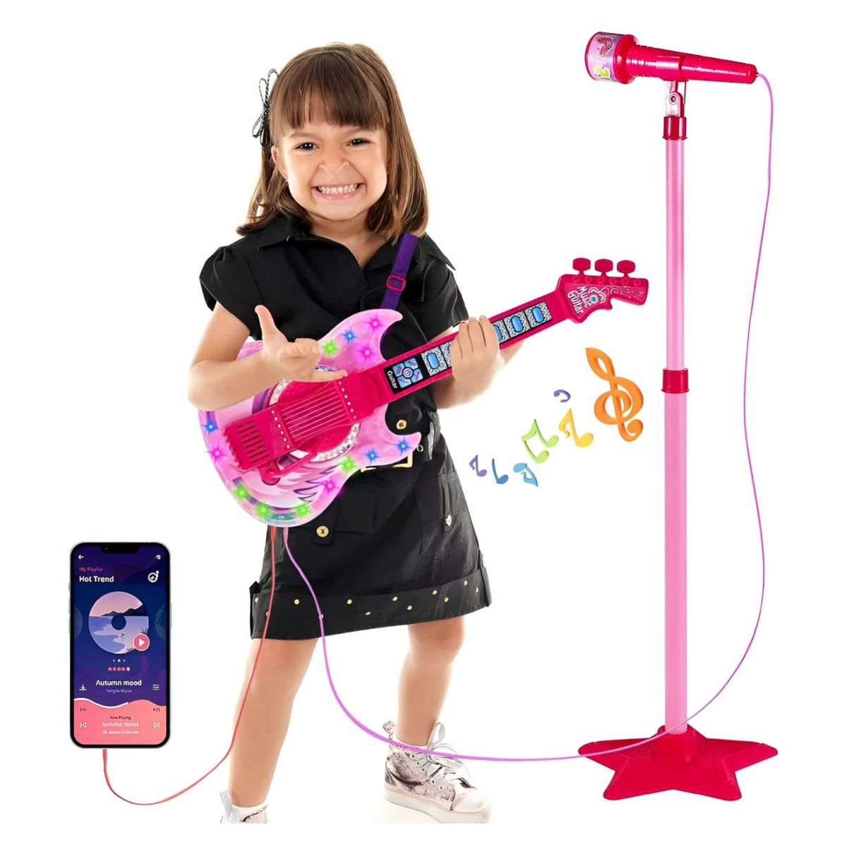 GENERICO - Juguete Guitarra Musical Para Niños Micrófono Karaoke Rosa