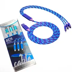 GENERICO - Cable 3 en 1 con Luz LED 2.4A carga rápida y datos