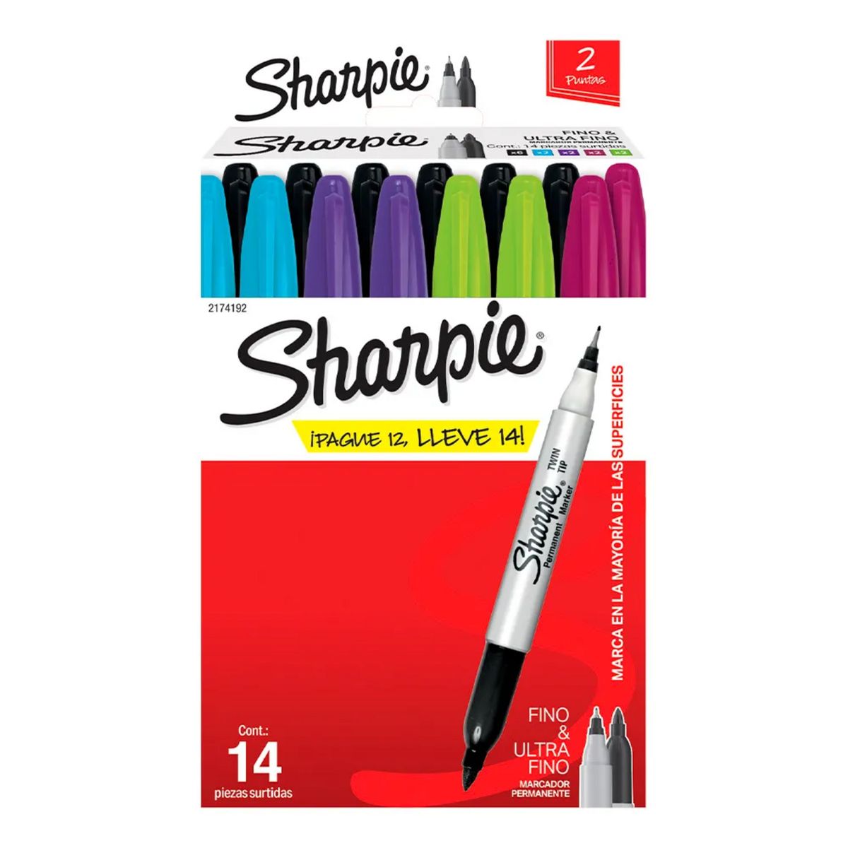 SHARPIE - Marcadores Dobles Sharpie 2 Puntas 14 Unidades 5 Colores