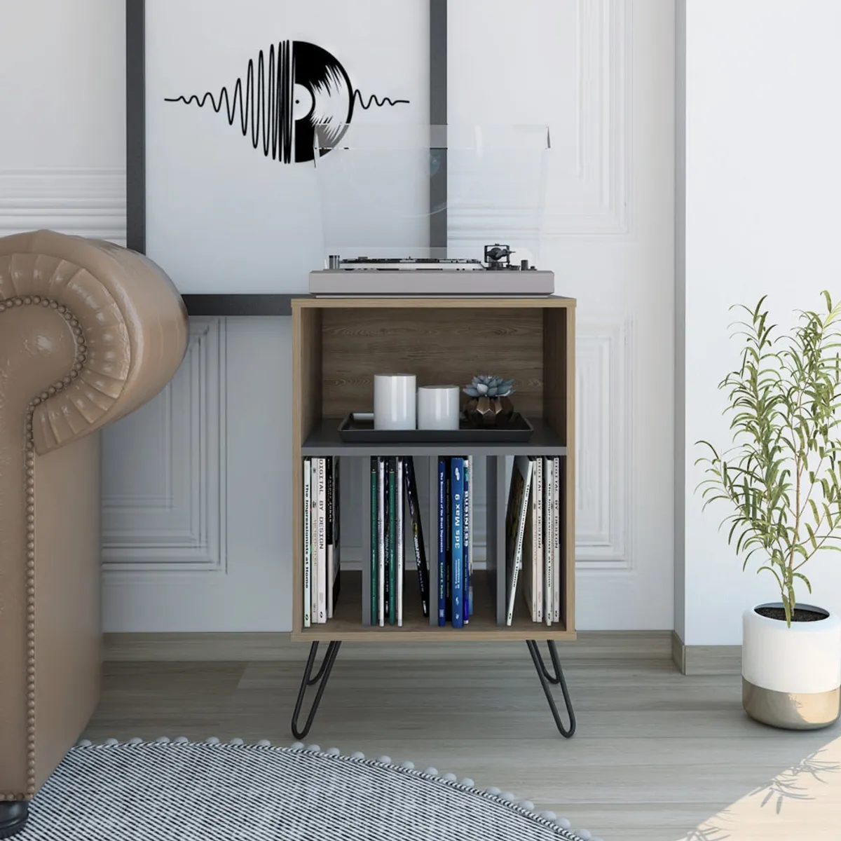 TUHOME - Mueble Auxiliar Vassel Miel Y Plomo 80x50x45 Cm