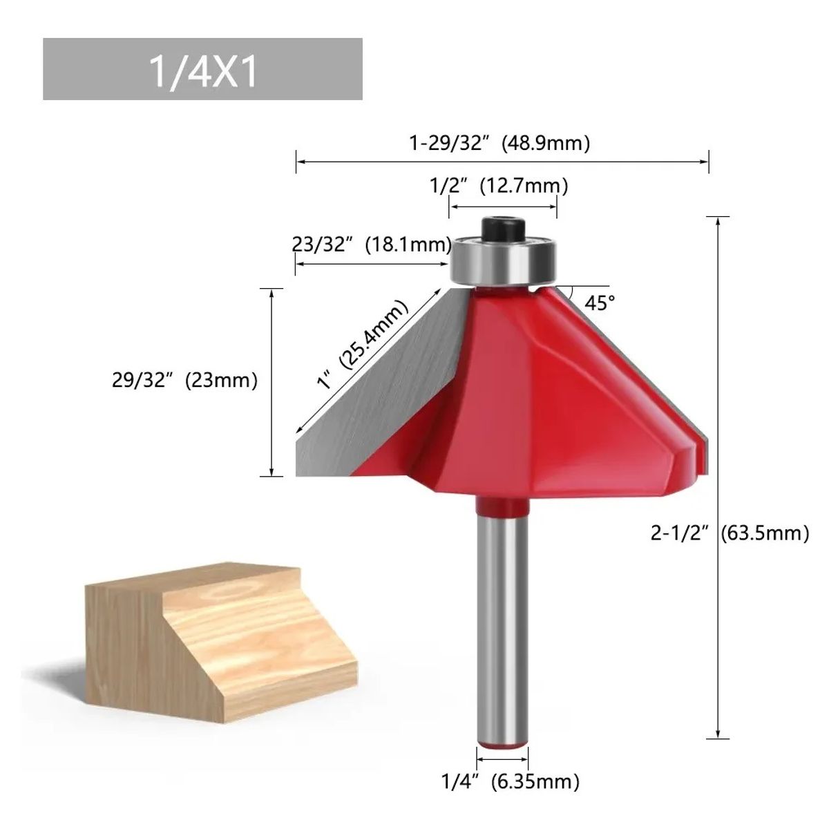 GENERICO - Fresa Madera Copiadora Angulo 45° Toma ¼ x 1° Con Chaflán