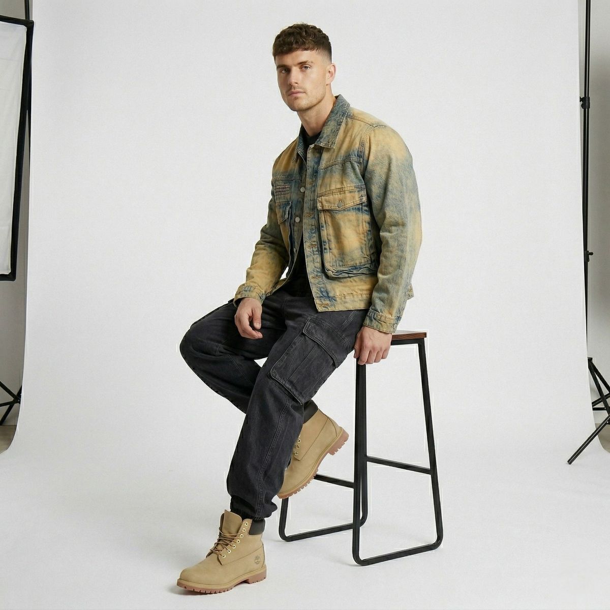 D'JOE - Chaqueta Mezclilla Cargo Hombre Acid Wash Oxide
