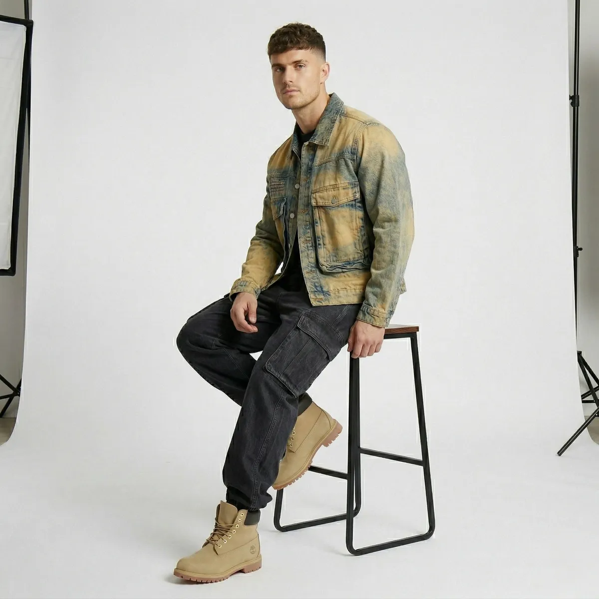 D'JOE - Chaqueta Mezclilla Cargo Hombre Acid Wash Oxide