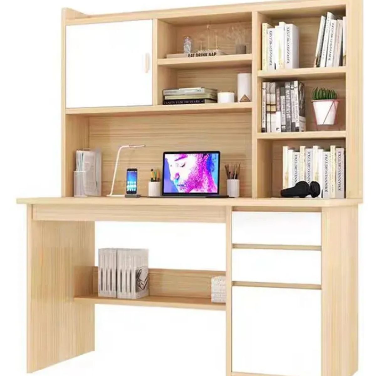 ANYHOGAR - Escritorio Con Estanteria 120162cm Cajón Gabinete Oficina