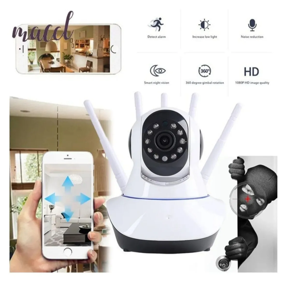 MOVI - Cámara de Seguridad WiFi IP 1080p con Visión Nocturna y Detección de Movimiento