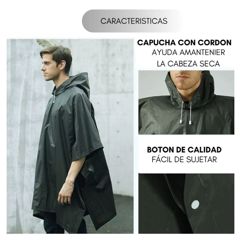 GENERICO - Poncho Impermeable con Capucha Verde Oscuro - PVC  Medidas 101x 127 cm  Adultos