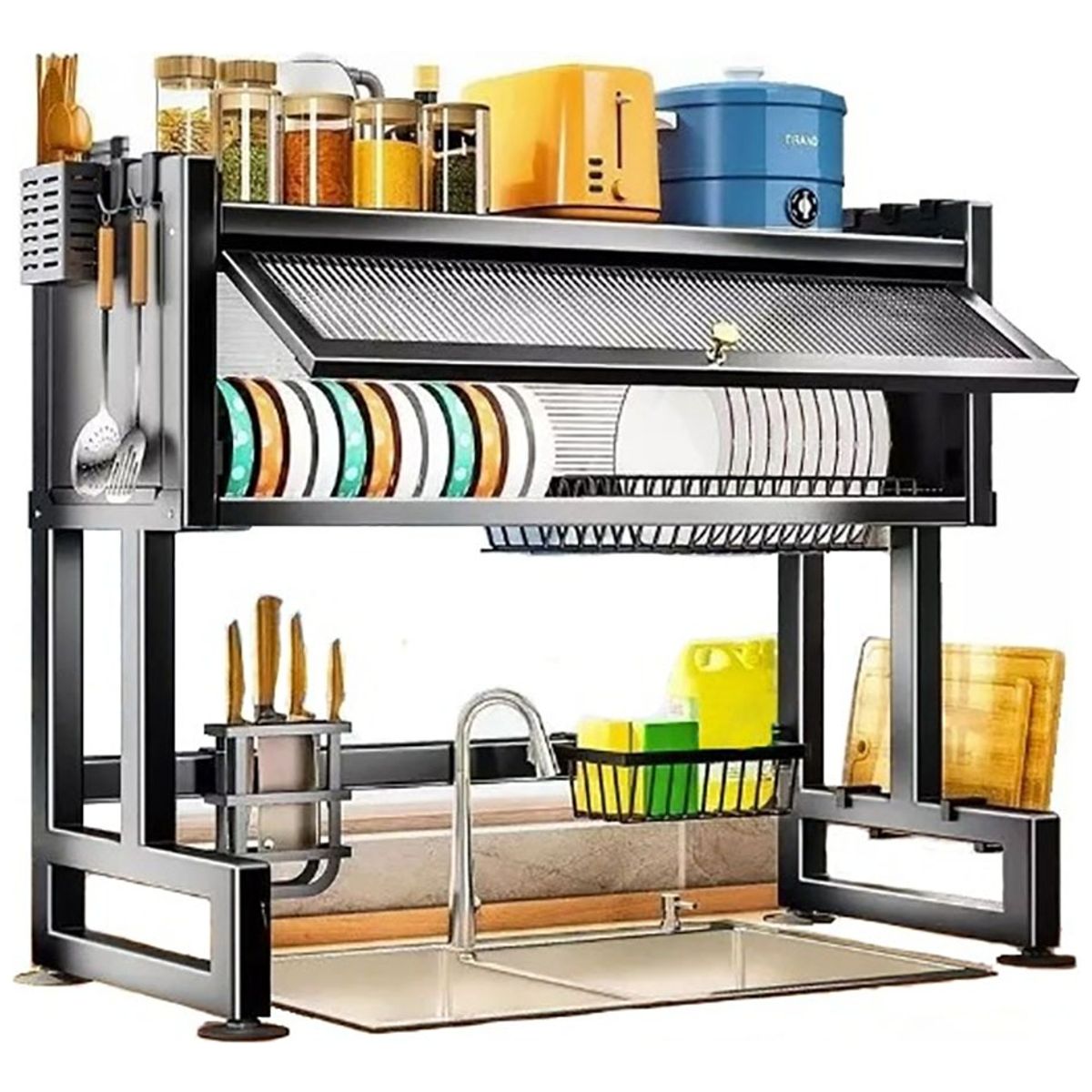 ANYHOGAR - Escurridor Secador Loza Platos 2 Niveles Organizador Cocina