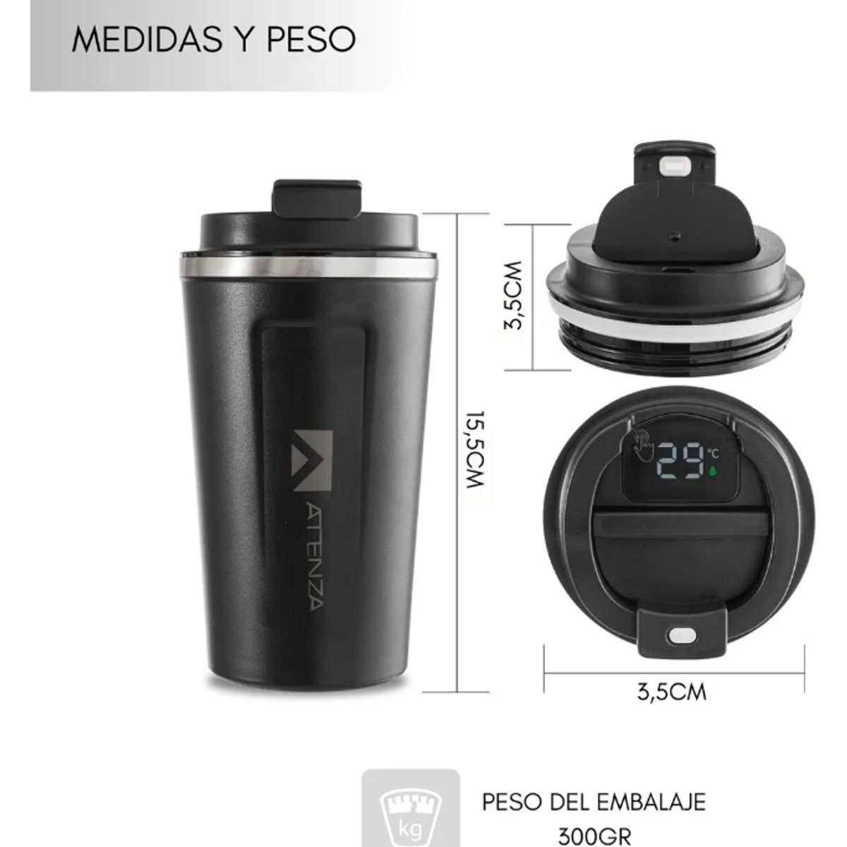 GENERICO - Vaso Termo Café Botella Agua Térmica con Pantalla de Medición de Temperatura