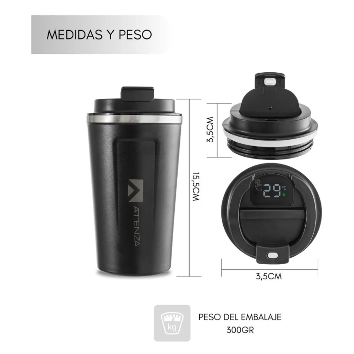 GENERICO - Vaso Termo Café Botella Agua Térmica con Pantalla de Medición de Temperatura