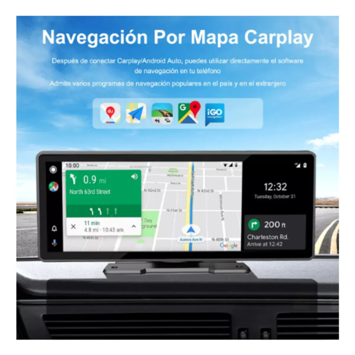 AUDOTO - Estéreo Inalámbrico Para Coche 10 Carplay Android Auto
