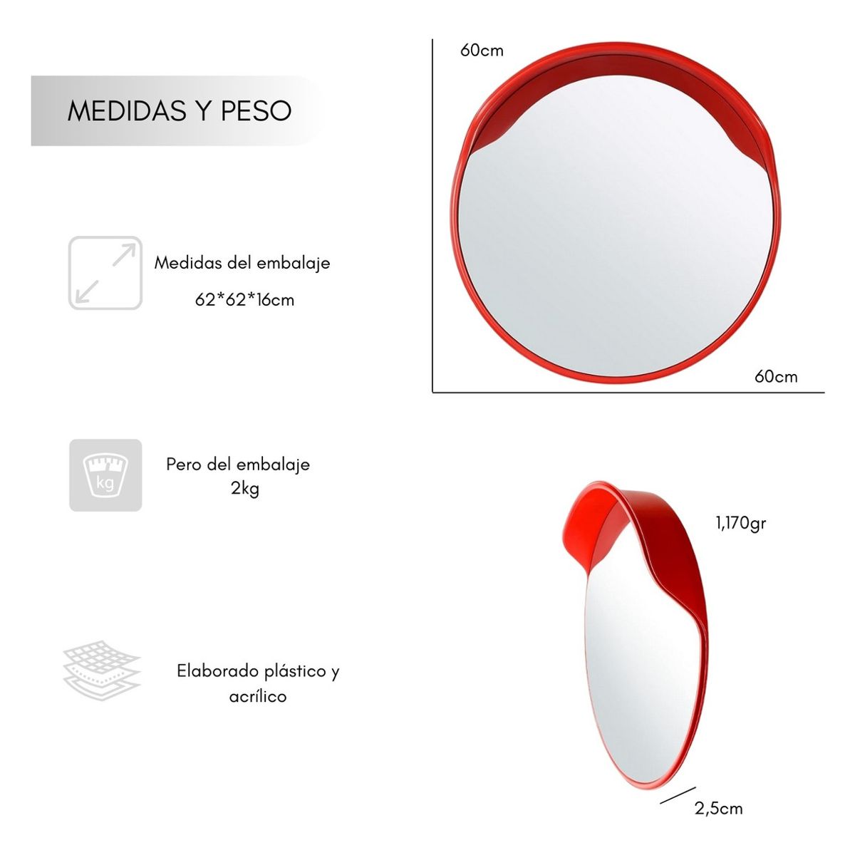 U BUY - Espejo Convexo Curvo Estacionamiento 60 Cm Panoramico