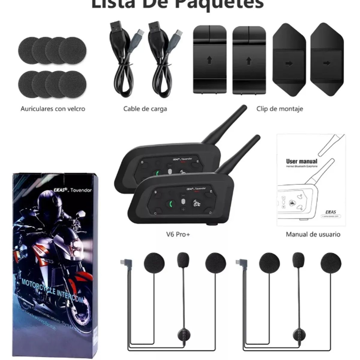 GENERICO - 2 Intercomunicador para Cascos de Moto V6PRO Bluetooth 5.1