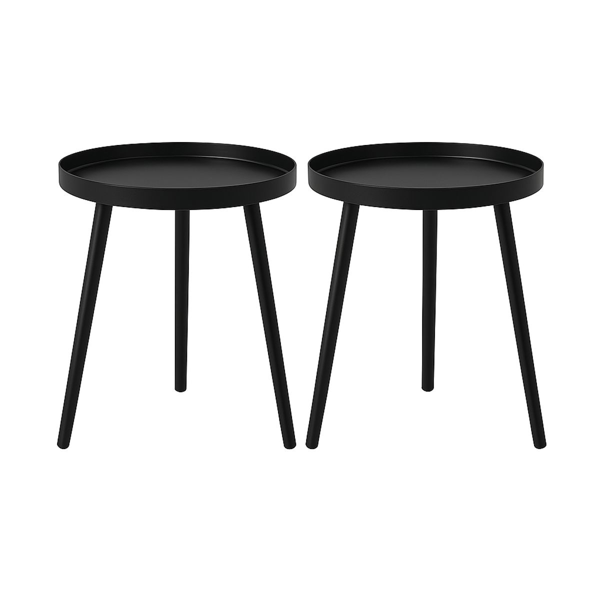 MOBOI - Pack 2 Mesas Auxiliar Centro Metalica Redonda 42x42x45cm Negro