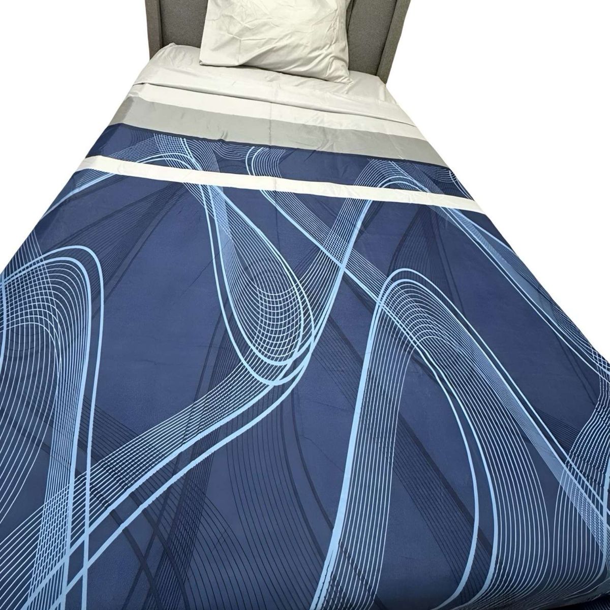 GENERICO - Juego de Sábanas plaza y media Adulto Azul rayas