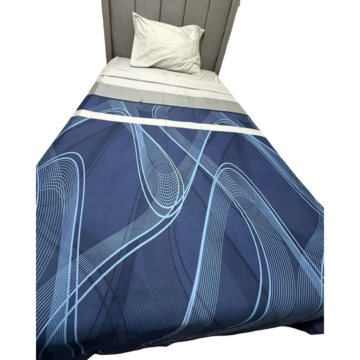 GENERICO - Juego de Sábanas plaza y media Adulto Azul rayas