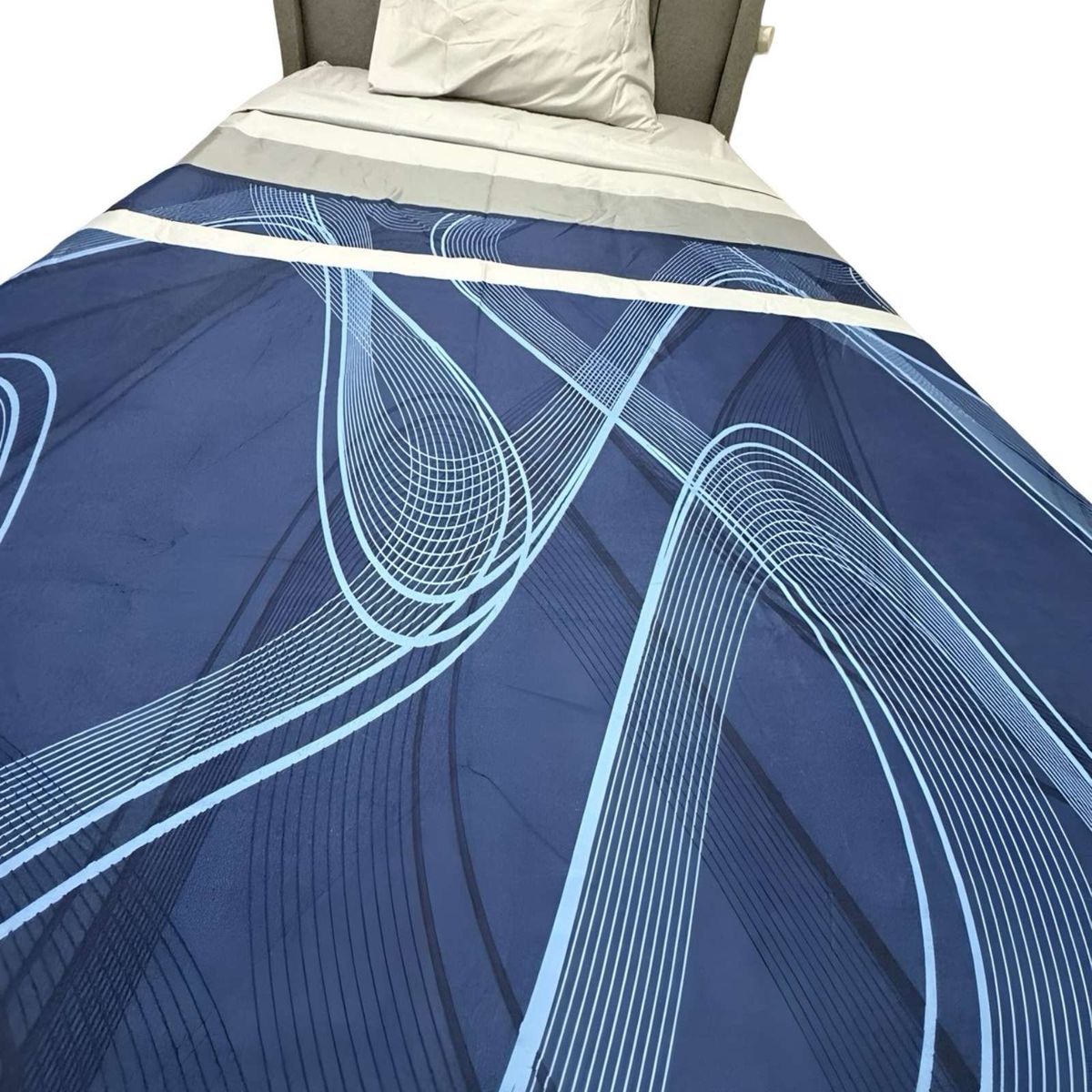 GENERICO - Juego de Sábanas plaza y media Adulto Azul rayas