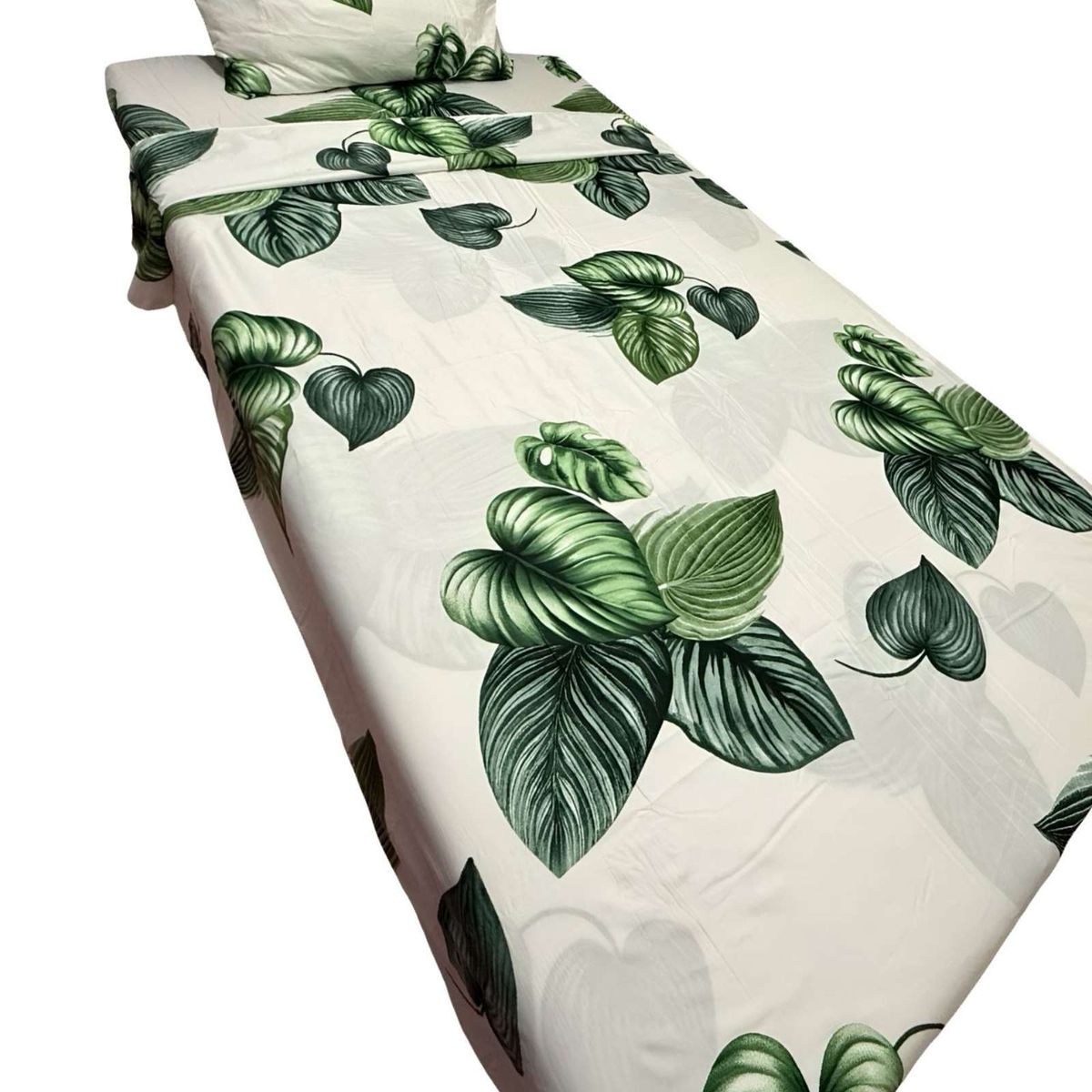 GENERICO - Juego de Sábanas plaza y media Adulto hojas verdes