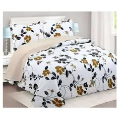 COMPRAPO - Cubrecama Quilt Sherpa King Mod. Jardín Mostaza + 2 Fundas