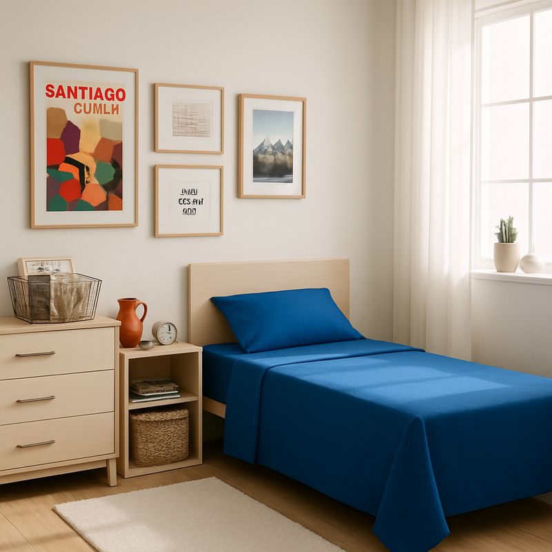 ARMONIA - Conjunto de Sábanas Hogar 144 Hilos Azul Plaza y Media