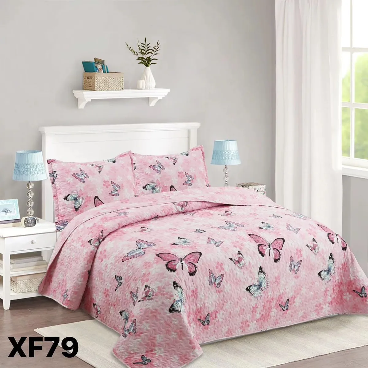 GENERICO - Cubrecama Quilt Verano 1.5 Plazas - Rosado Mariposas XF79