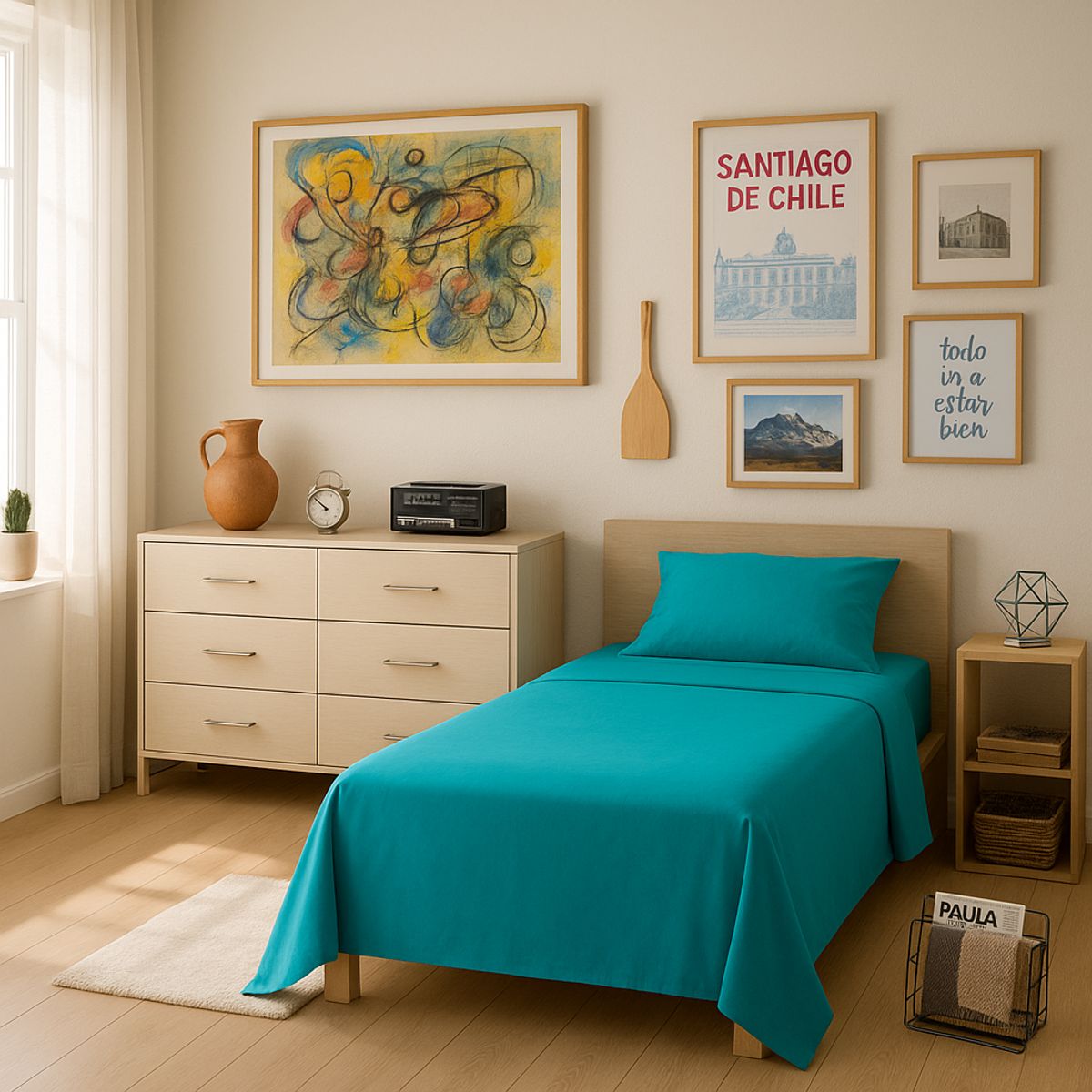 ARMONIA - Ropa de Cama 144 Hilos Verde Plaza y Media Básico