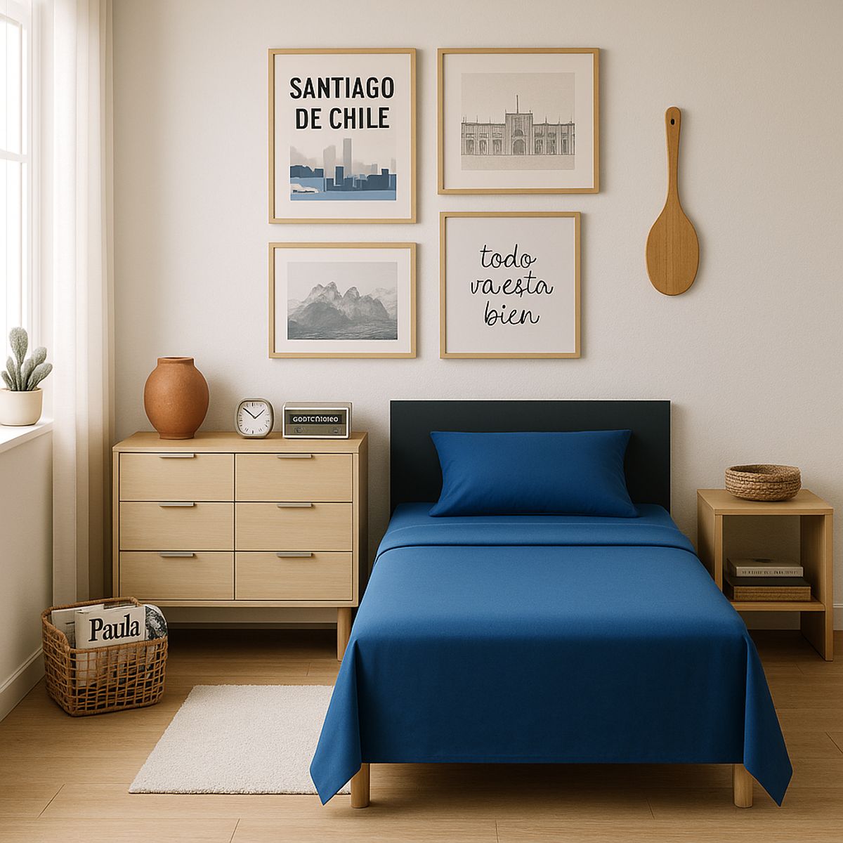 ARMONIA - Juego de Cama 144 Hilos Azul 1½ Plazas