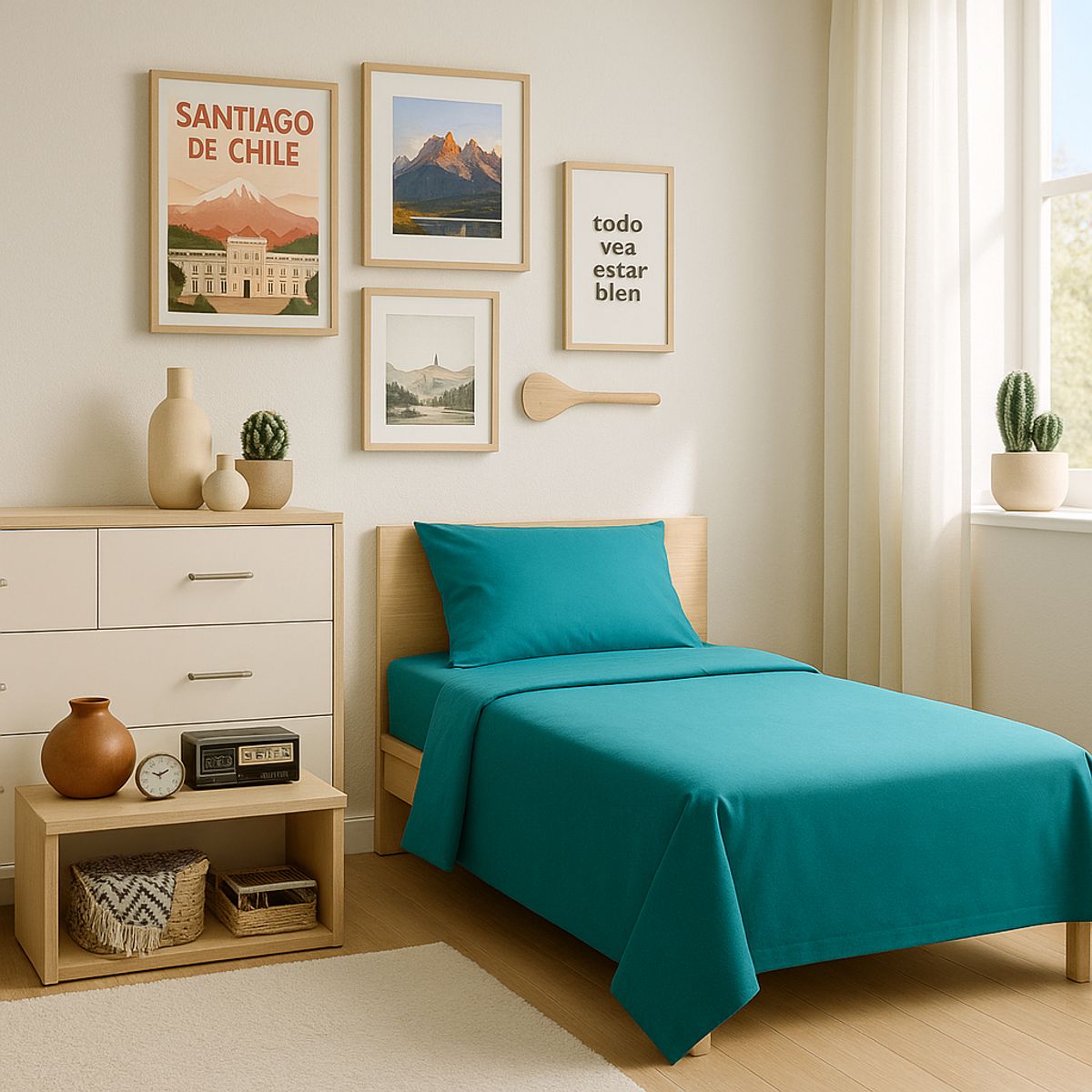 ARMONIA - Ropa de Cama 144 Hilos Verde Plaza y Media Económico