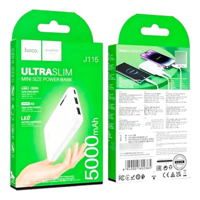 HOCO - Power Bank Hoco J115 5000 mAh Ultra‑Slim LED Mini