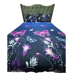 GENERICO - SABANA DE GÉNERO KING AZUL MARIPOSAS MORADAS
